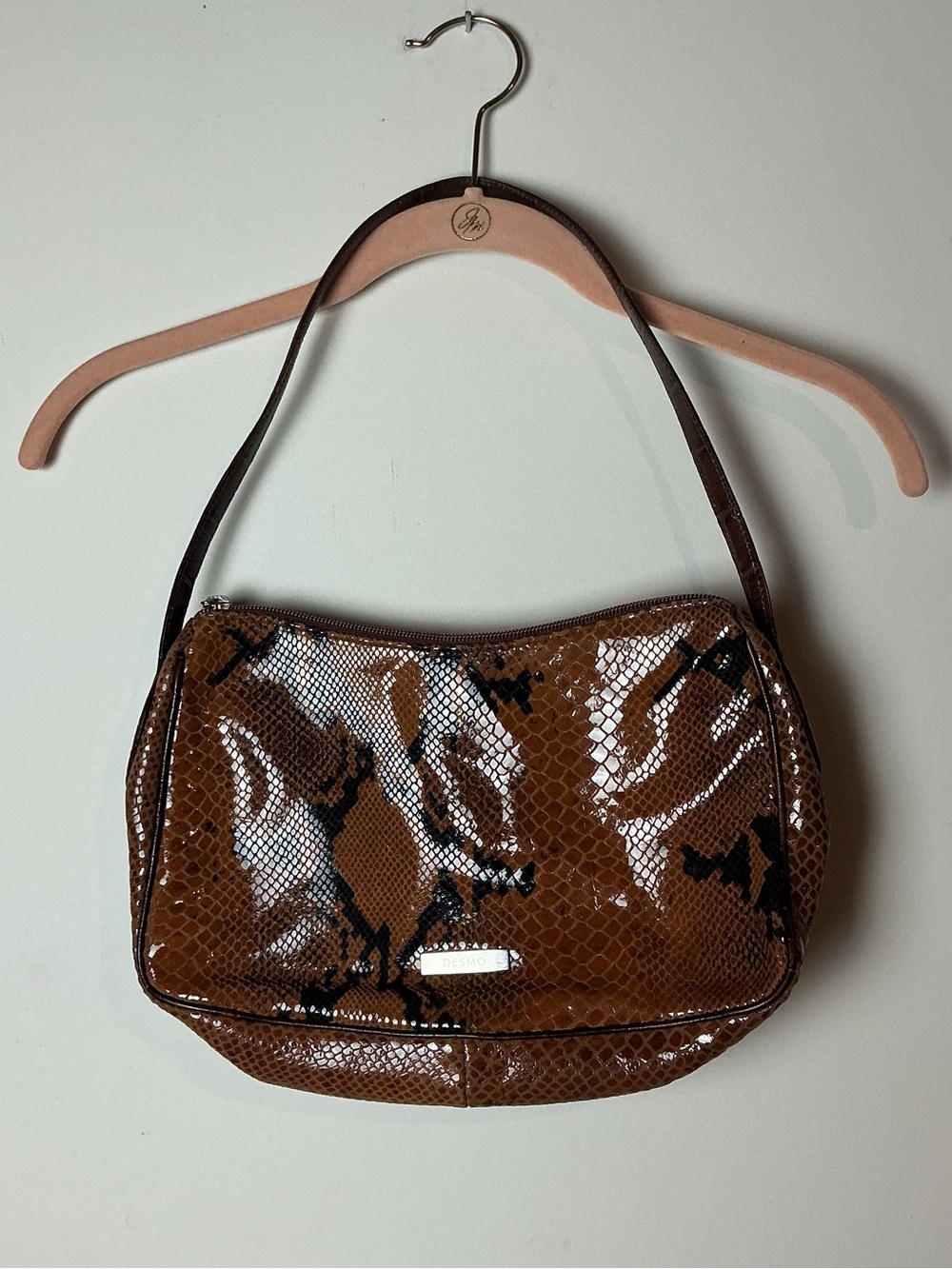 Desmo Brown Snake-Print Shoulder Bag